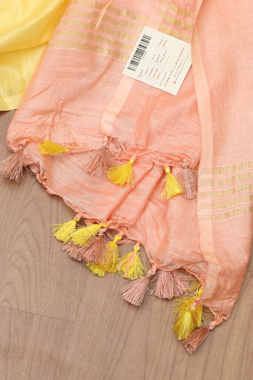 Elegant Peach And Yellow Bhagalpur Linen Cotton ShadedSaree - Luxurion World