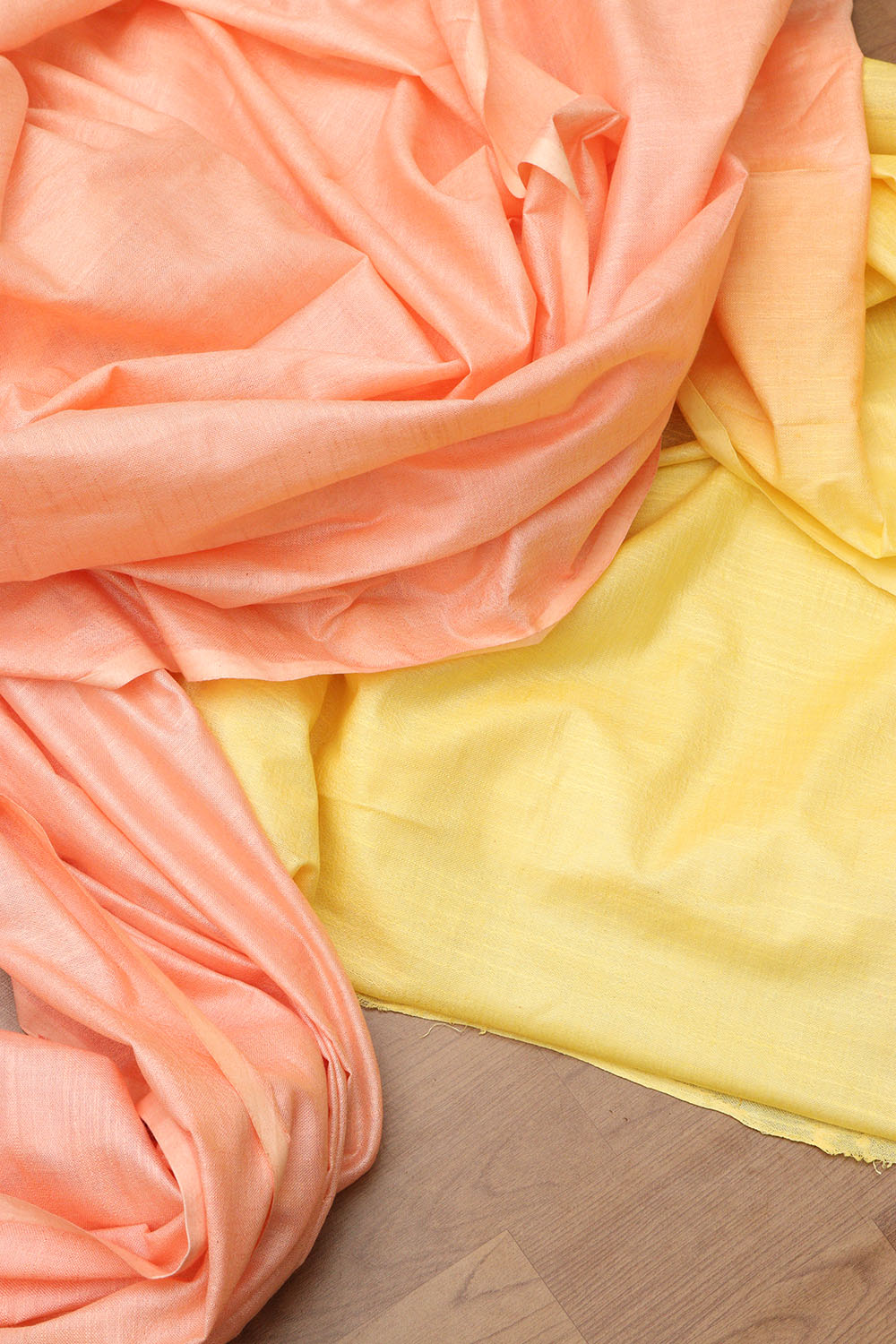 Elegant Peach And Yellow Bhagalpur Linen Cotton ShadedSaree - Luxurion World