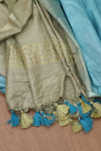 1 min Ready To Wear - Grey And Blue Linen Cotton Shaded Saree from Bhagalpur - Luxurion World