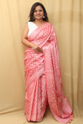 1 Min Ready To Wear - Pink Bhagalpur Silk Saree - Luxurion World