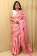 1 Min Ready To Wear - Pink Bhagalpur Silk Saree - Luxurion World