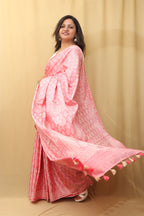 1 Min Ready To Wear - Pink Bhagalpur Silk Saree - Luxurion World