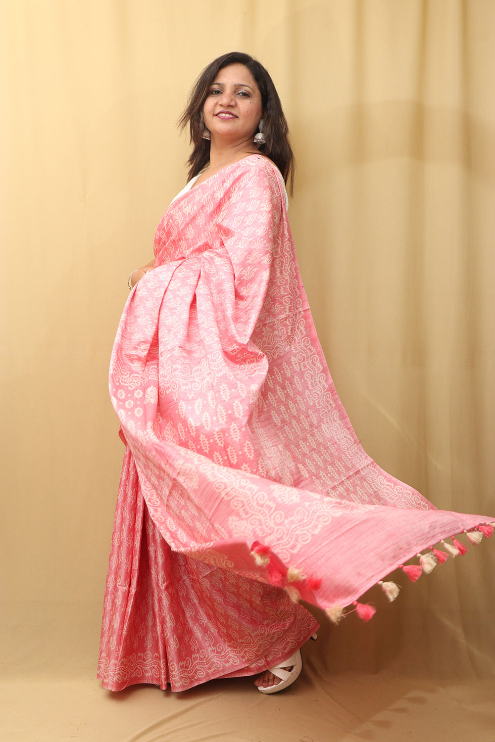 1 Min Ready To Wear - Pink Bhagalpur Silk Saree - Luxurion World