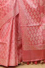 1 Min Ready To Wear - Pink Bhagalpur Silk Saree - Luxurion World