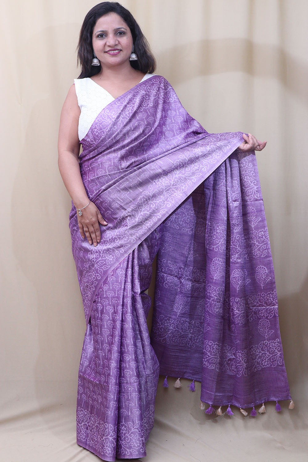 Elegant Purple Bhagalpur Silk Saree - Luxurion World