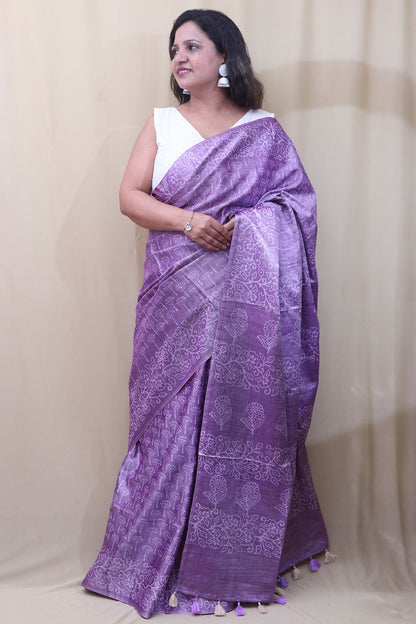 Elegant Purple Bhagalpur Silk Saree - Luxurion World