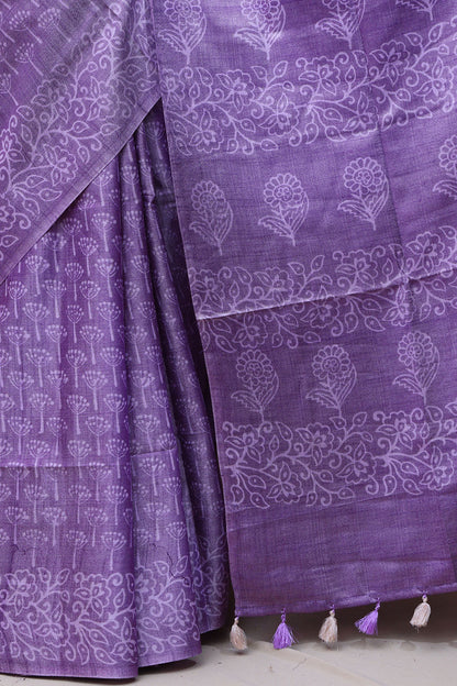 Elegant Purple Bhagalpur Silk Saree - Luxurion World