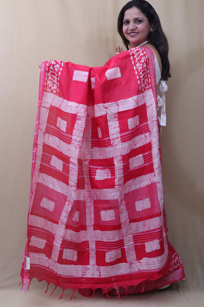 Elegant Pink Bhagalpur Linen Saree - Luxurion World