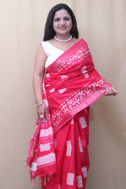Elegant Pink Bhagalpur Linen Saree - Luxurion World