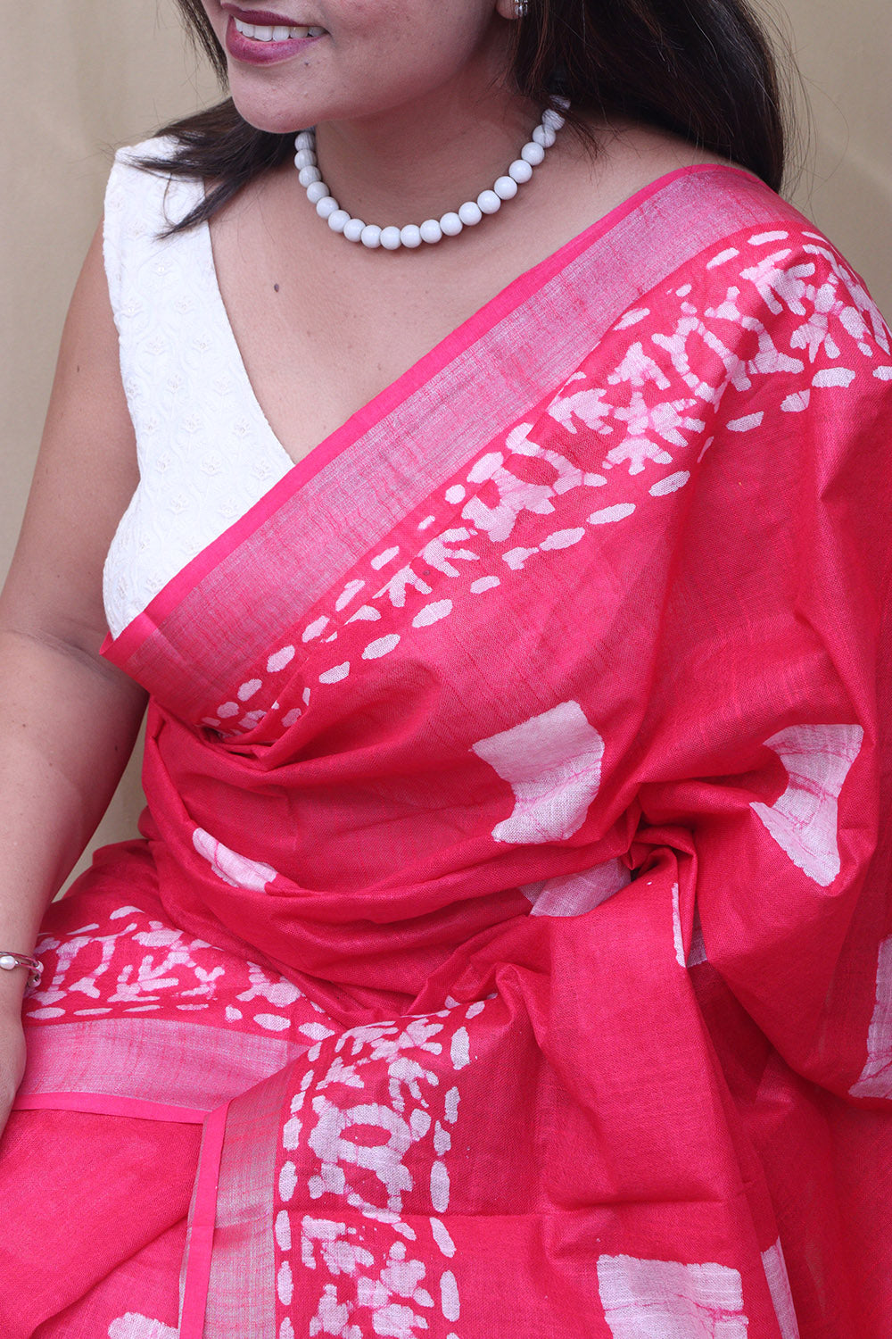 Elegant Pink Bhagalpur Linen Saree - Luxurion World