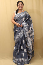Elegant Grey Bhagalpur Linen Saree - Luxurion World