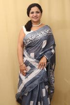 Elegant Grey Bhagalpur Linen Saree - Luxurion World