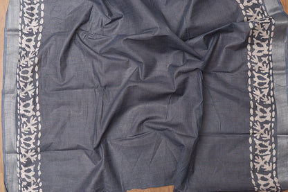 Elegant Grey Bhagalpur Linen Saree - Luxurion World