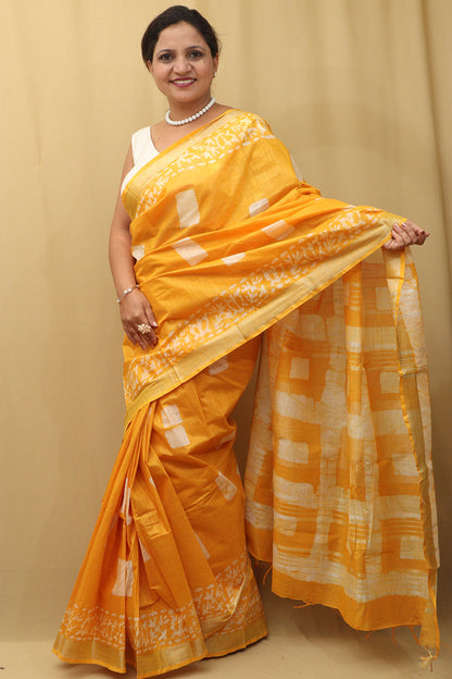 Sunshine Yellow Bhagalpur Linen Saree - Luxurion World