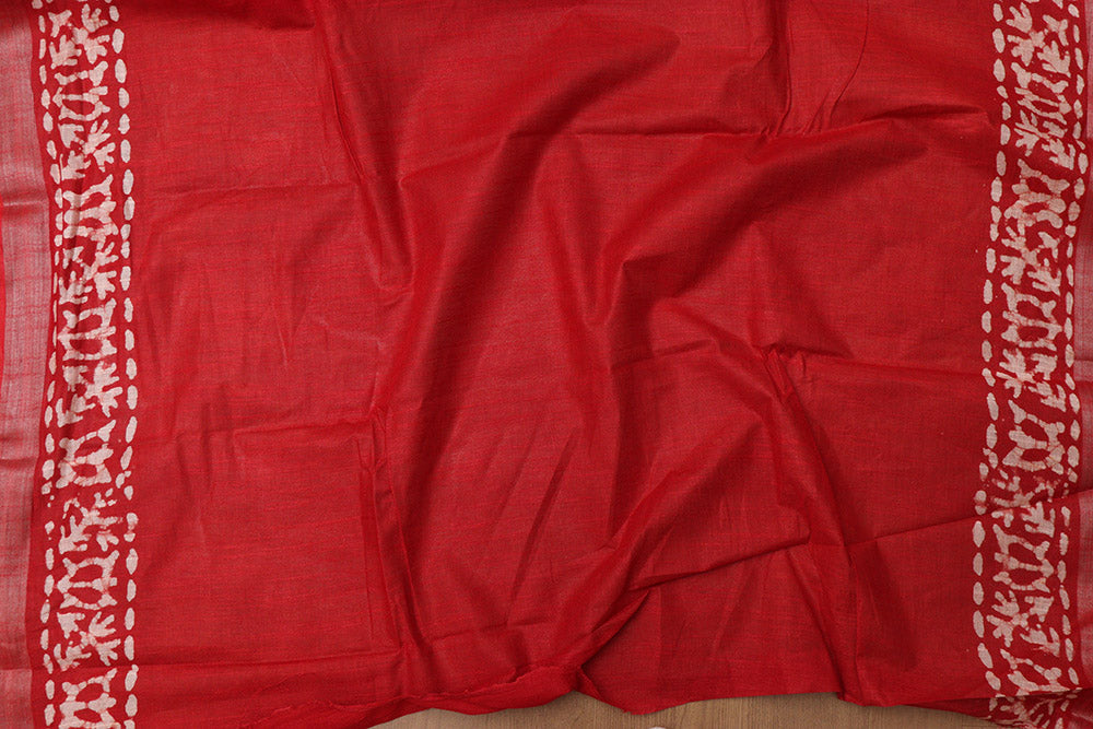 Stunning Red Bhagalpur Linen Saree - Elegant and Timeless - Luxurion World