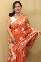 Elegant Bhagalpur Linen Saree in Orange - Luxurion World