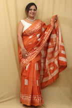 Elegant Bhagalpur Linen Saree in Orange - Luxurion World