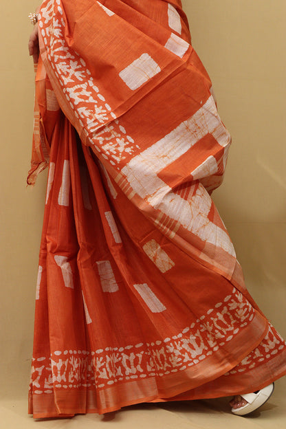 Elegant Bhagalpur Linen Saree in Orange - Luxurion World