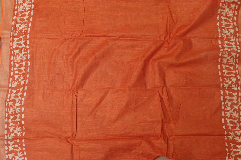 Elegant Bhagalpur Linen Saree in Orange - Luxurion World