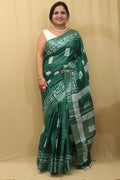 Stunning Green Bhagalpur Linen Saree - Elegant and Timeless - Luxurion World