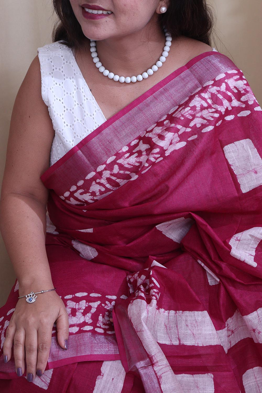 Elegant Pink Bhagalpur Linen Saree - Luxurion World