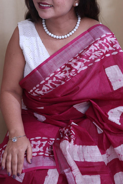 Elegant Pink Bhagalpur Linen Saree - Luxurion World