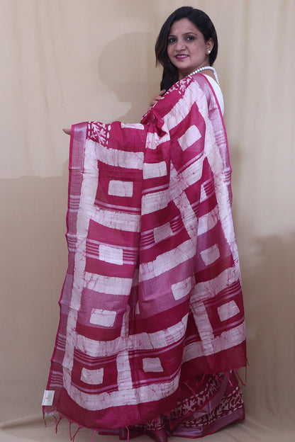 Elegant Pink Bhagalpur Linen Saree - Luxurion World