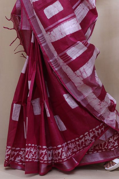 Elegant Pink Bhagalpur Linen Saree - Luxurion World