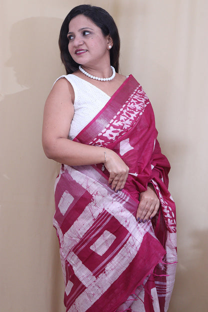 Elegant Pink Bhagalpur Linen Saree - Luxurion World