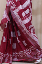 Stunning Maroon Linen Saree - Elegant Bhagalpur Design - Luxurion World