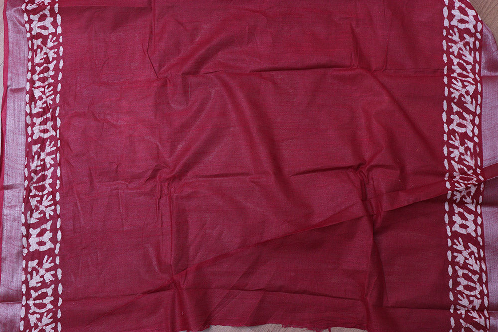 Stunning Maroon Linen Saree - Elegant Bhagalpur Design - Luxurion World