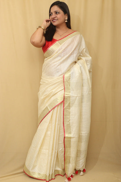 Soft and Elegant Pastel Bhagalpur Linen Cotton Saree - Luxurion World