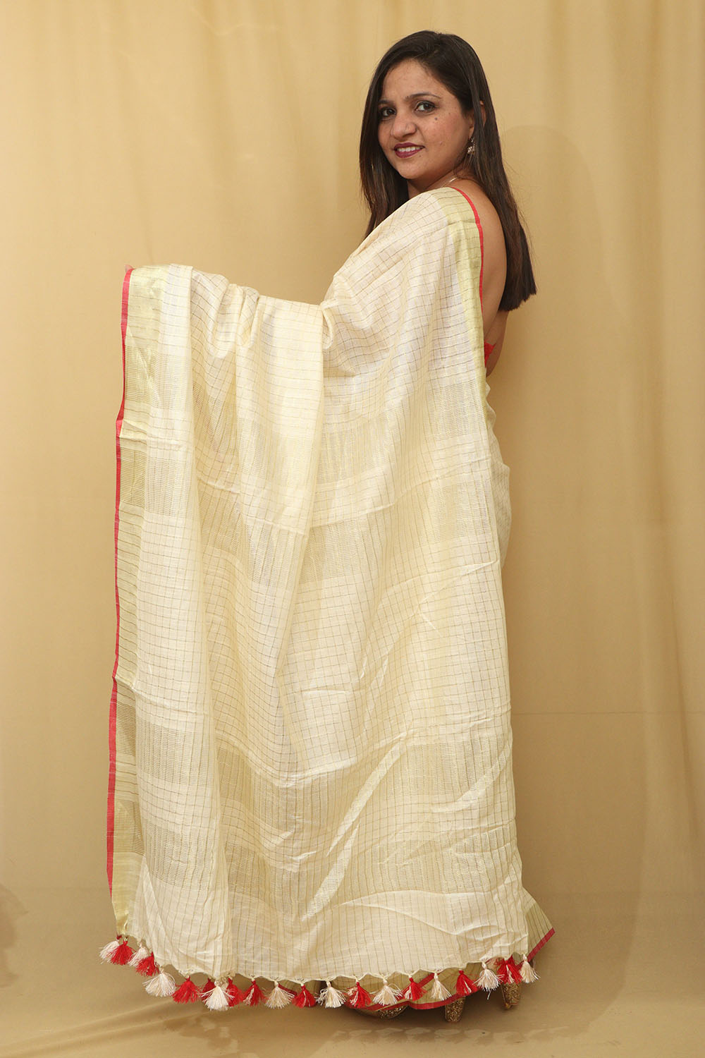 Soft and Elegant Pastel Bhagalpur Linen Cotton Saree - Luxurion World