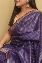 Soft and Elegant Purple Bhagalpur Linen Cotton Checks Design Saree - Luxurion World