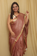 Soft and Elegant Brown Bhagalpur Linen Cotton Checks Design Saree - Luxurion World
