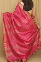 Soft and Elegant Pink Bhagalpur Linen Cotton Checks Design Saree - Luxurion World