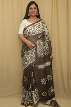 Stunning Olive Green Bhagalpur Chanderi Silk Batik Printed Saree - Luxurion World