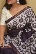Elegant Purple Bhagalpur Chanderi Silk Batik Printed Saree - Luxurion World