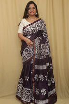 Elegant Purple Bhagalpur Chanderi Silk Batik Printed Saree - Luxurion World