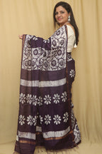 Elegant Purple Bhagalpur Chanderi Silk Batik Printed Saree - Luxurion World