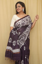 Elegant Purple Bhagalpur Chanderi Silk Batik Printed Saree - Luxurion World