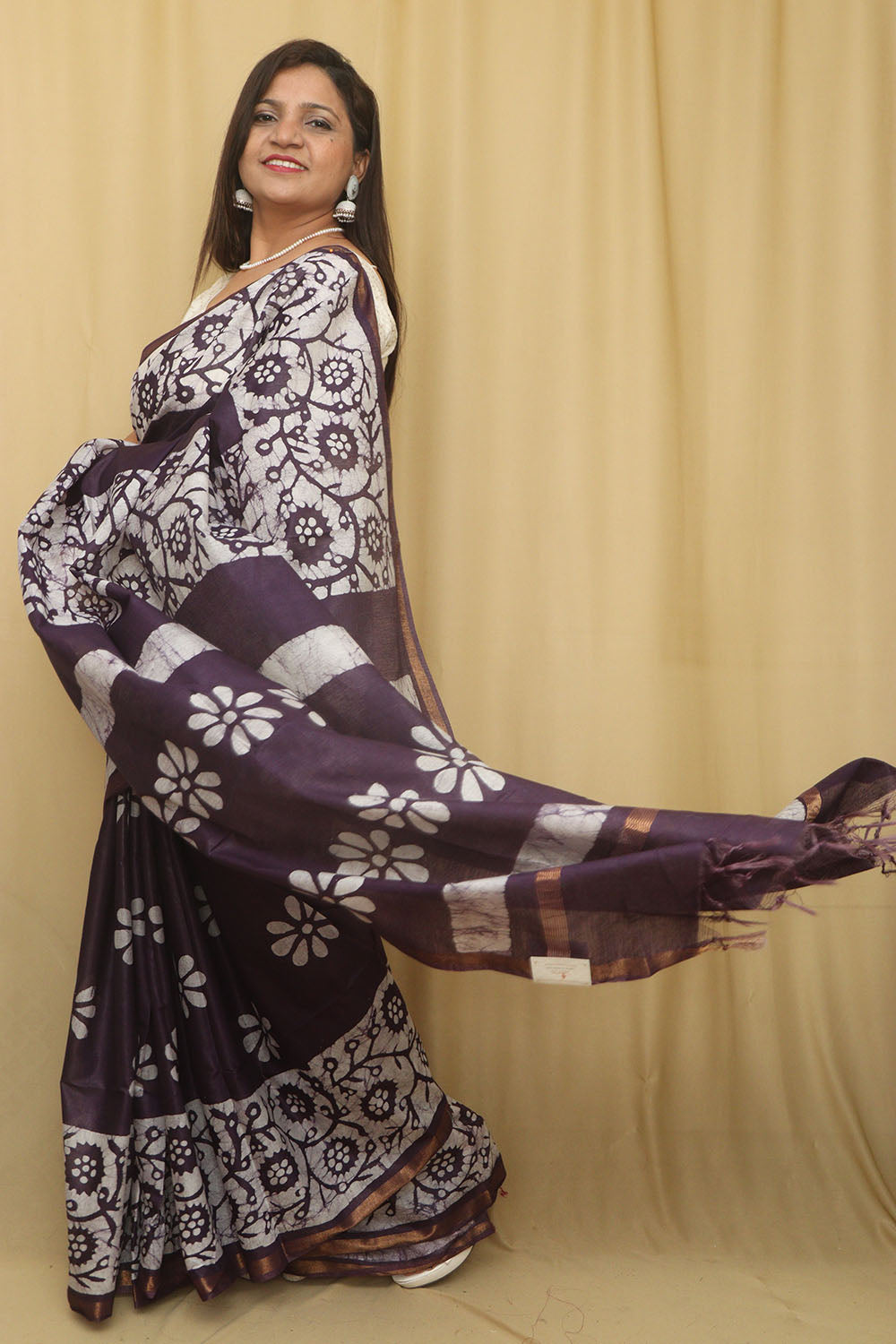 Elegant Purple Bhagalpur Chanderi Silk Batik Printed Saree - Luxurion World