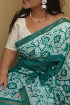 Elegant Green Bhagalpur Chanderi Silk Batik Printed Saree - Luxurion World