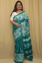 Elegant Green Bhagalpur Chanderi Silk Batik Printed Saree - Luxurion World