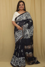 Elegant Blue Bhagalpur Chanderi Silk Batik Printed Saree - Luxurion World