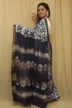 Elegant Blue Bhagalpur Chanderi Silk Batik Printed Saree - Luxurion World
