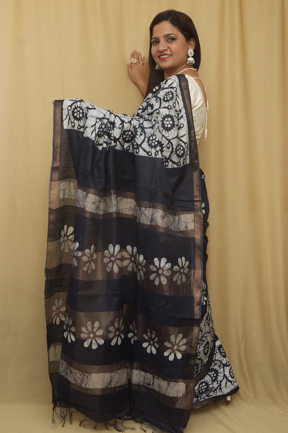 Elegant Blue Bhagalpur Chanderi Silk Batik Printed Saree - Luxurion World