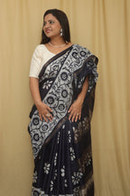 Elegant Blue Bhagalpur Chanderi Silk Batik Printed Saree - Luxurion World