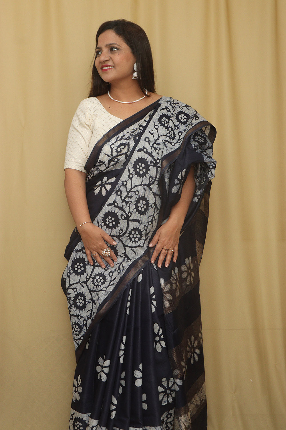 Elegant Blue Bhagalpur Chanderi Silk Batik Printed Saree - Luxurion World