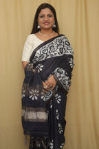 Elegant Blue Bhagalpur Chanderi Silk Batik Printed Saree - Luxurion World